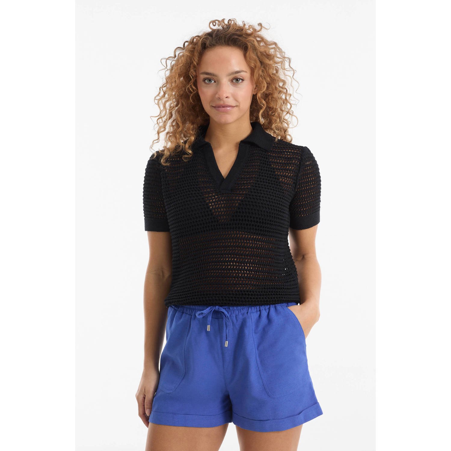 Anytime linnen korte broek blauw