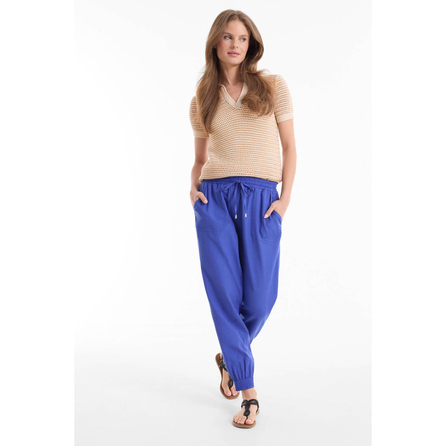 anytime linnen jogger blauw