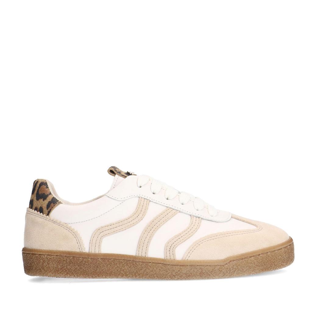 Wit en beige dames No Stress leren sneakers met veters