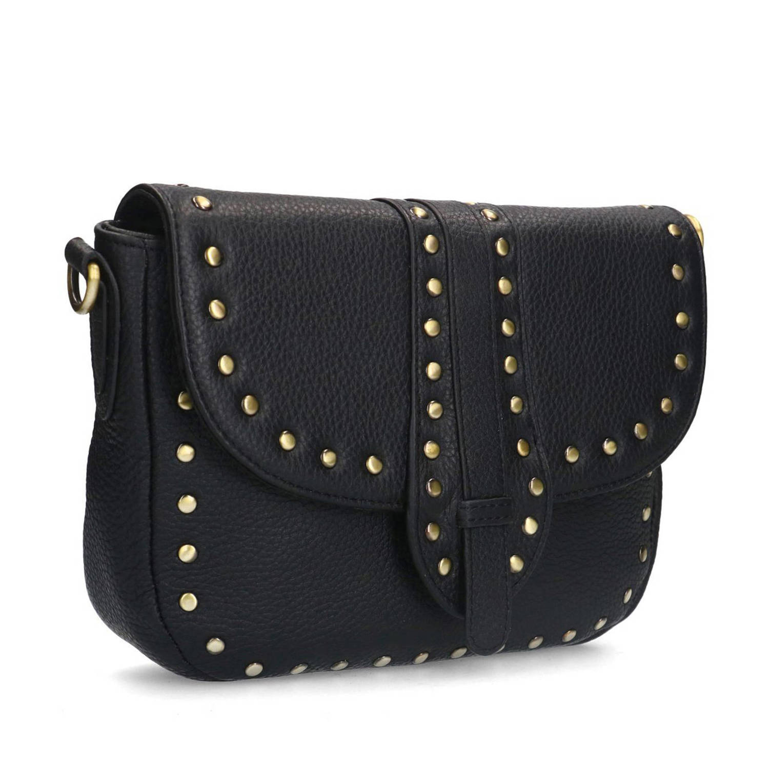 Manfield leren crossbody tas met studs zwart