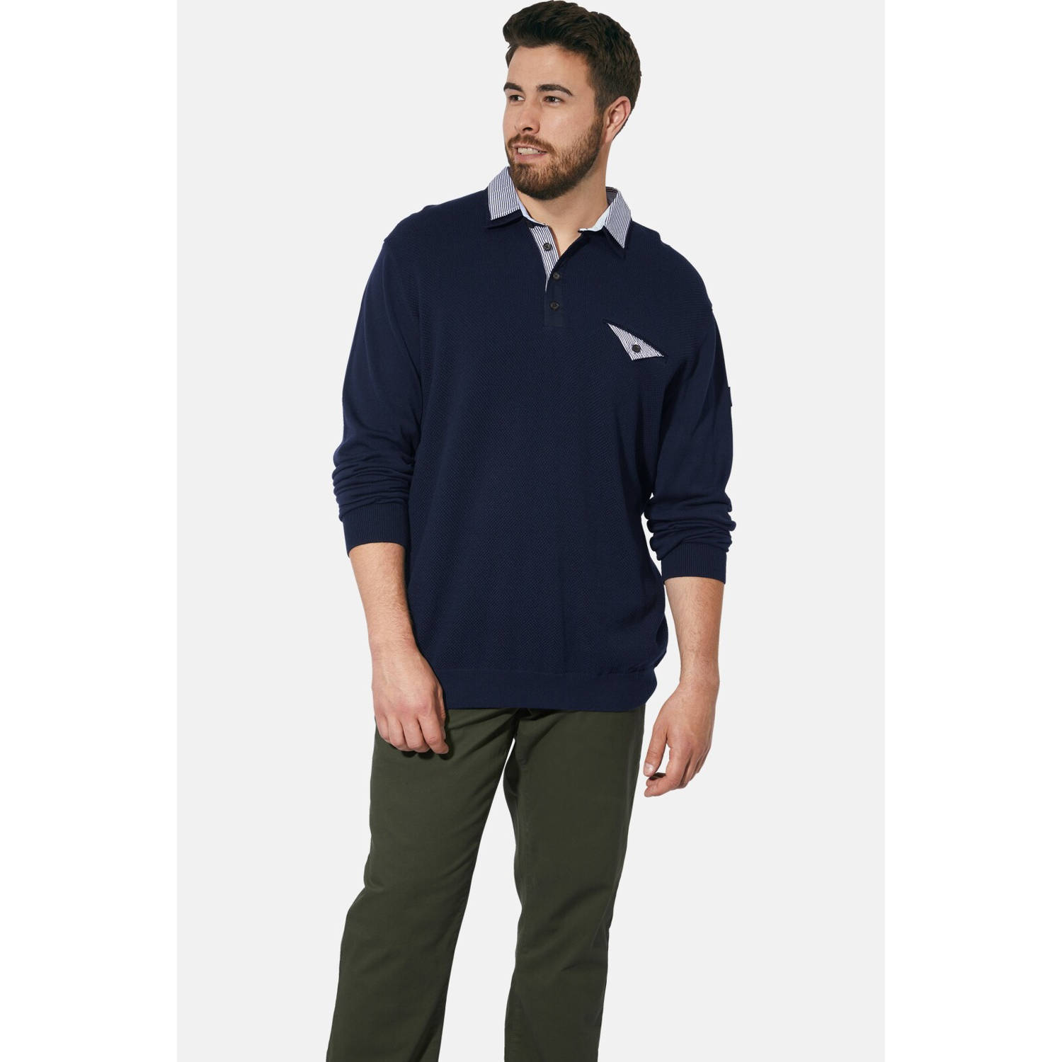Charles Colby trui EARL QUINVINE fijn gebreid Plus Size donkerblauw