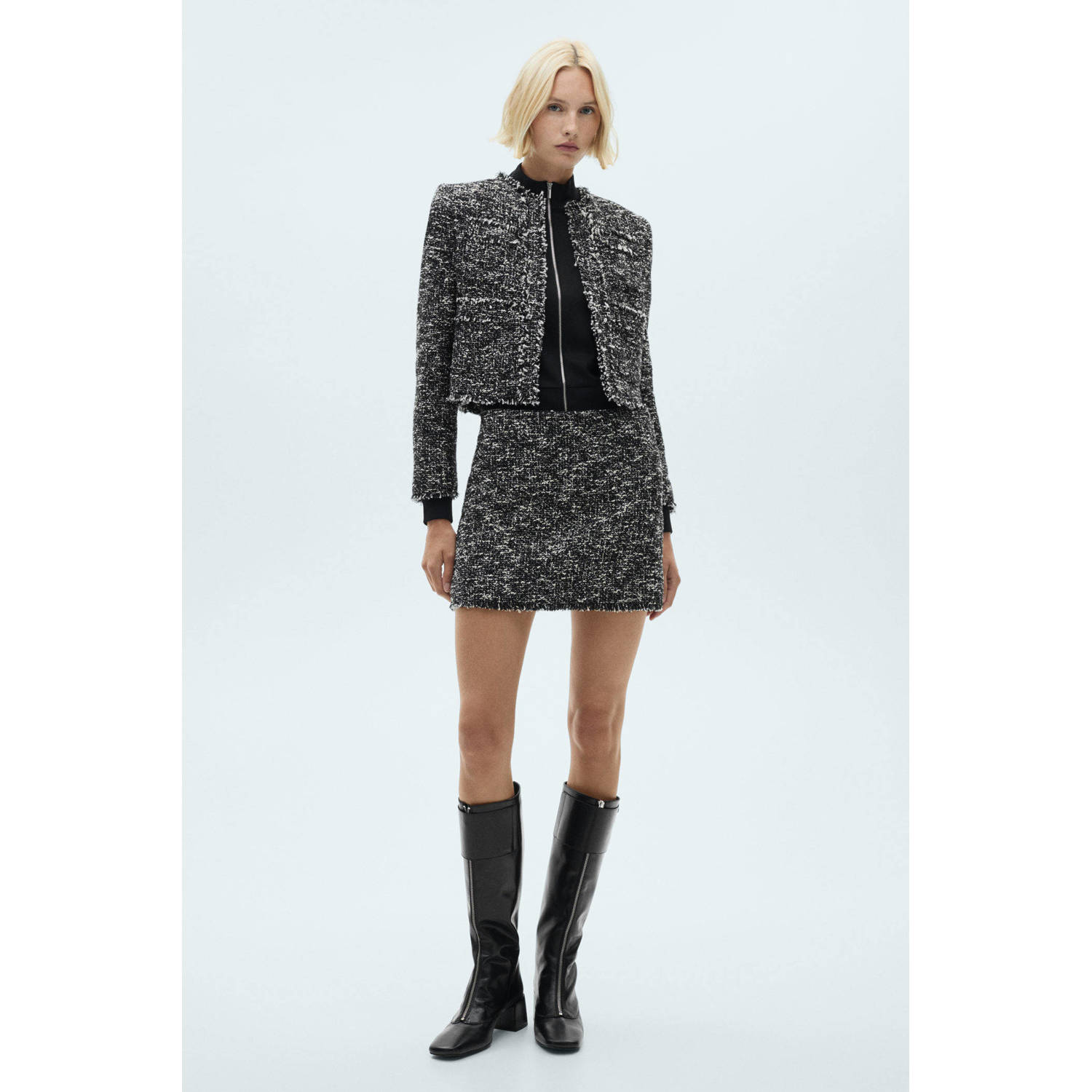 Mango tweed korte rok zwart