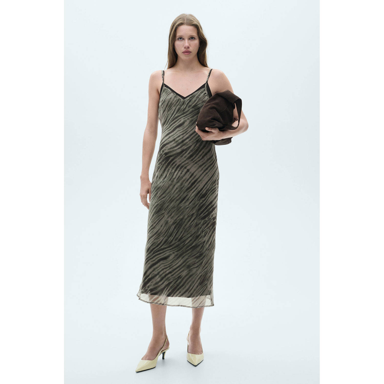 Mango jurk met zebraprint olijfgroen zwart