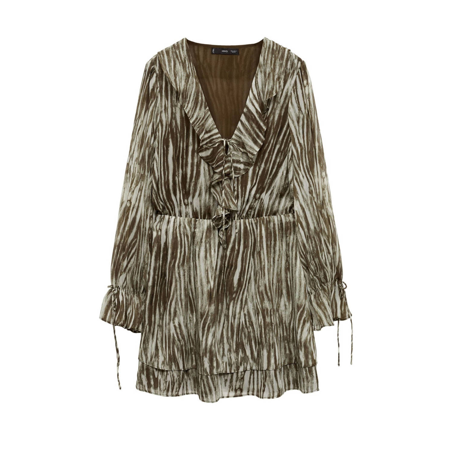 Mango semi-transparante jurk met all over print en volant groen