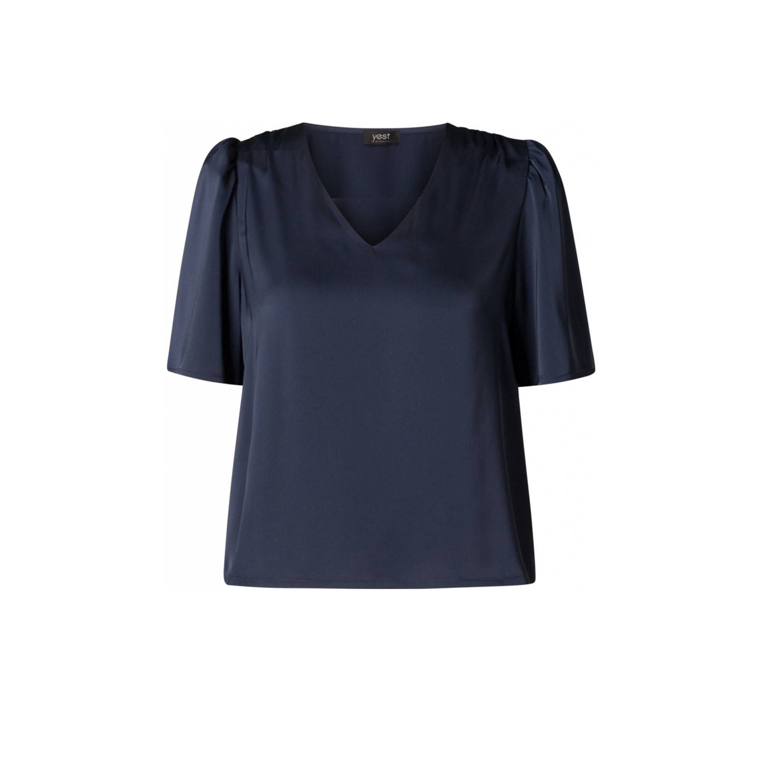 Yesta satijnen top donkerblauw
