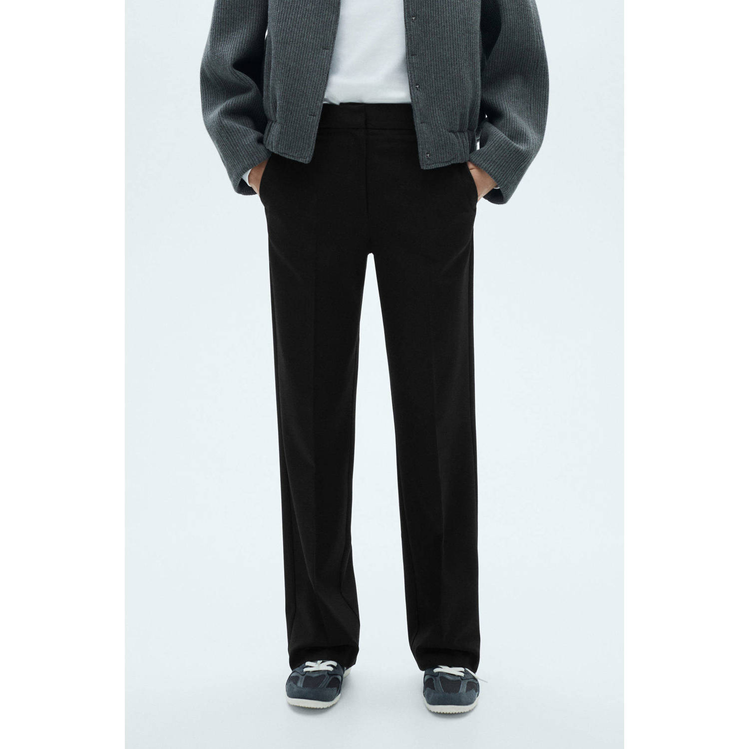 Mango straight fit pantalon zwart