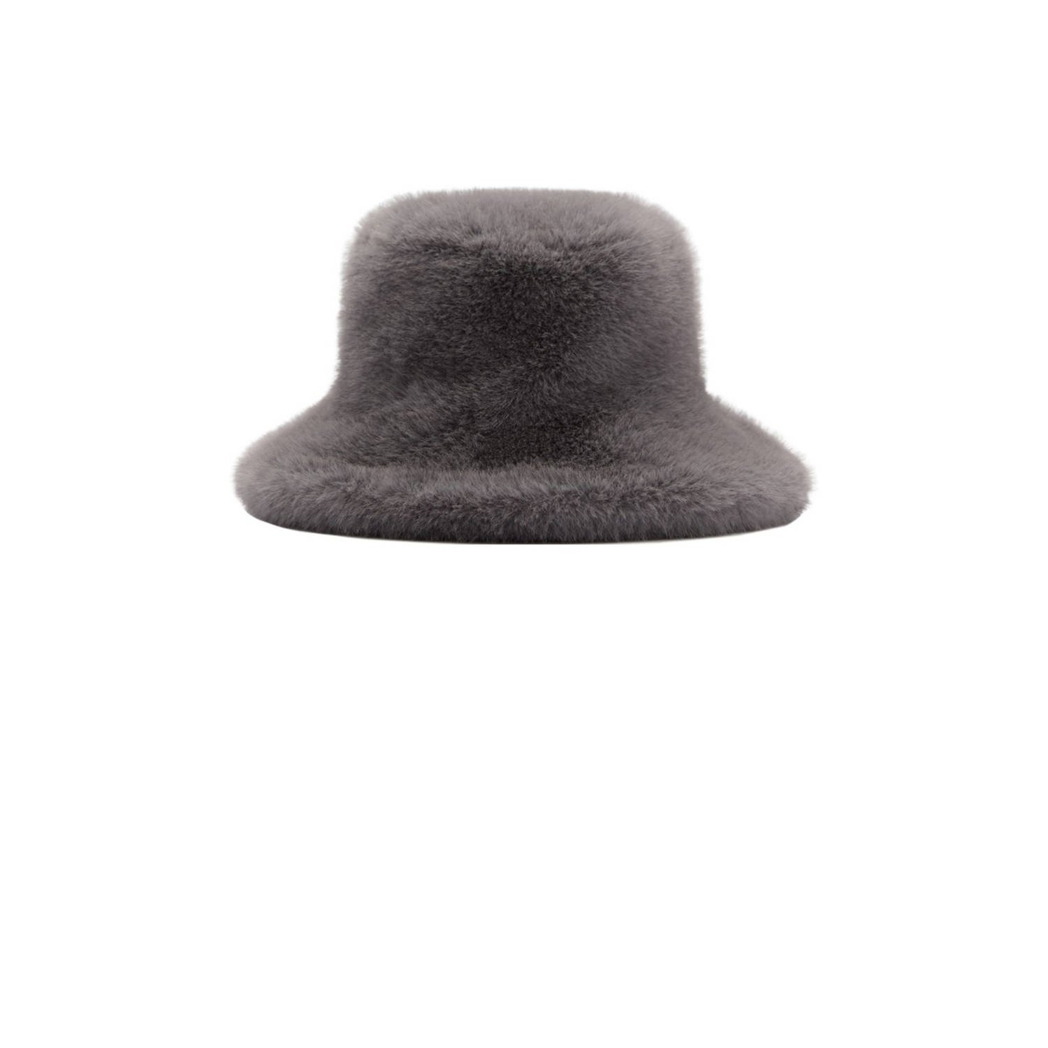 Mango bucket hat van imitatiebont grijs