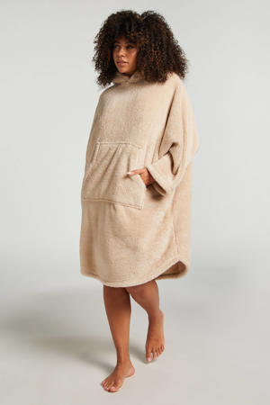 fleece snuggle jurk met capuchon beige