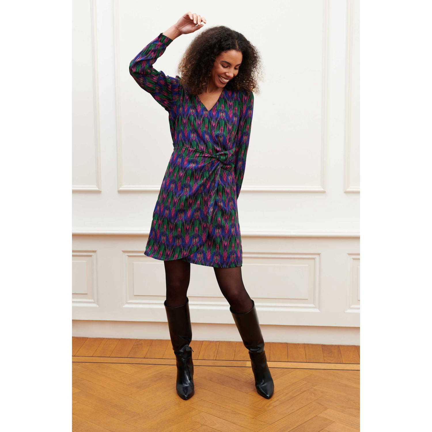 Lofty Manner wikkeljurk Veronica met all over print blauw multi