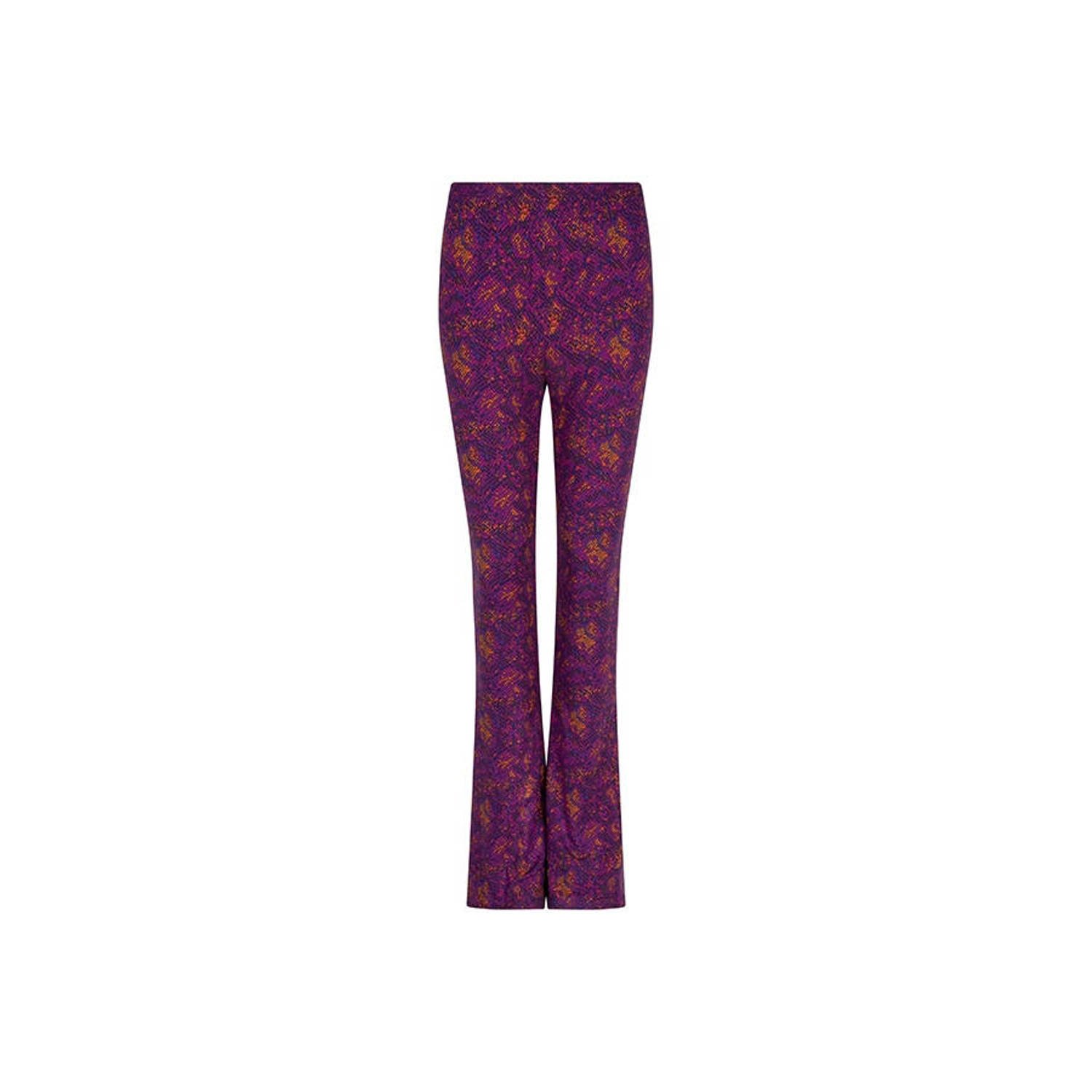 Lofty Manner flared broek Sol met all over print paars multi