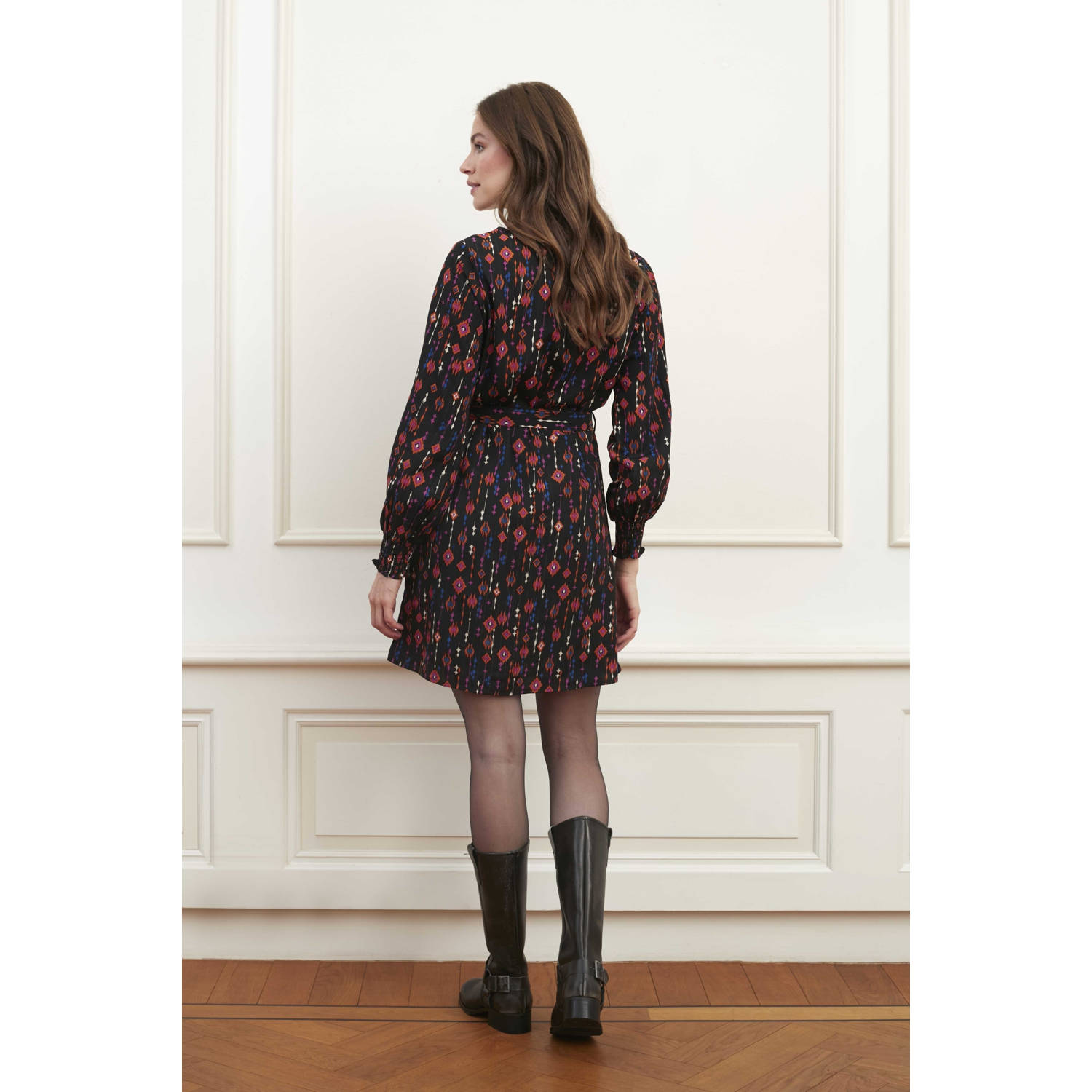Lofty Manner blousejurk Sofie met all over print zwart multi