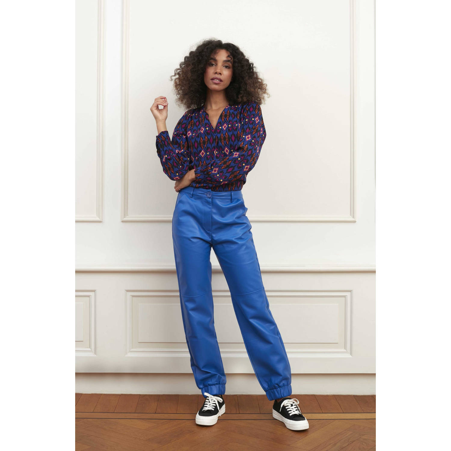 Lofty Manner coated straight fit broek Lydia blauw coated