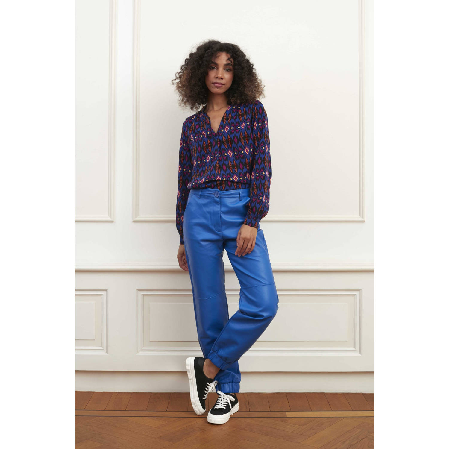 Lofty Manner coated straight fit broek Lydia blauw coated