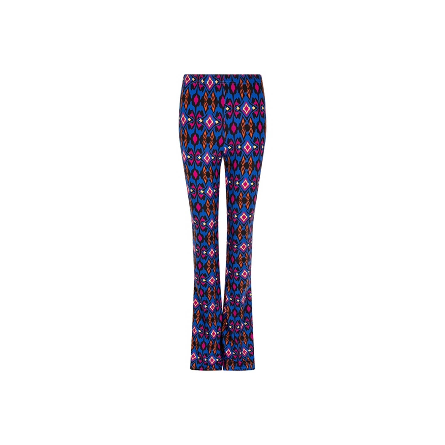 Lofty Manner flared broek Sol met all over print blauw multi