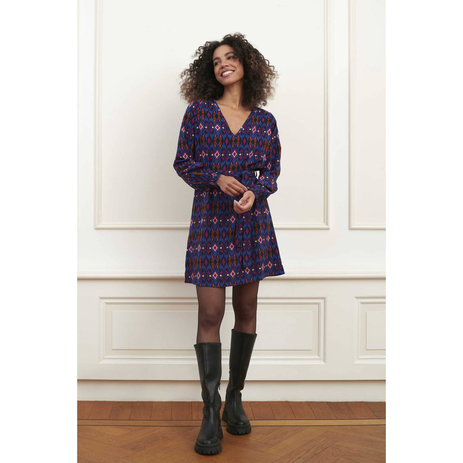 Lofty Manner blousejurk Sofie met all over print blauw multi