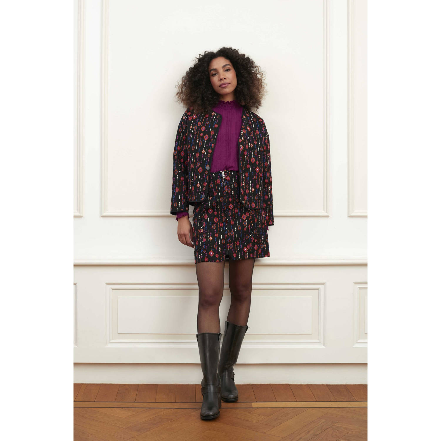 Lofty Manner jasje Mae met all over print zwart multi