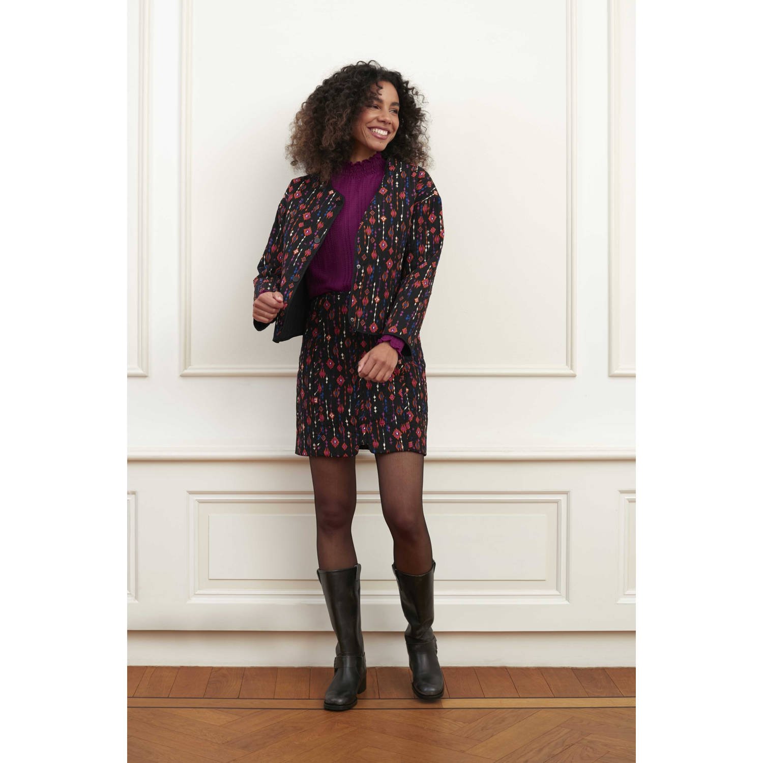 Lofty Manner jasje Mae met all over print zwart multi