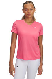 thumbnail: Roze dames Under Armour sportshirt Tech van polyester met effen, korte mouwen en V-hals