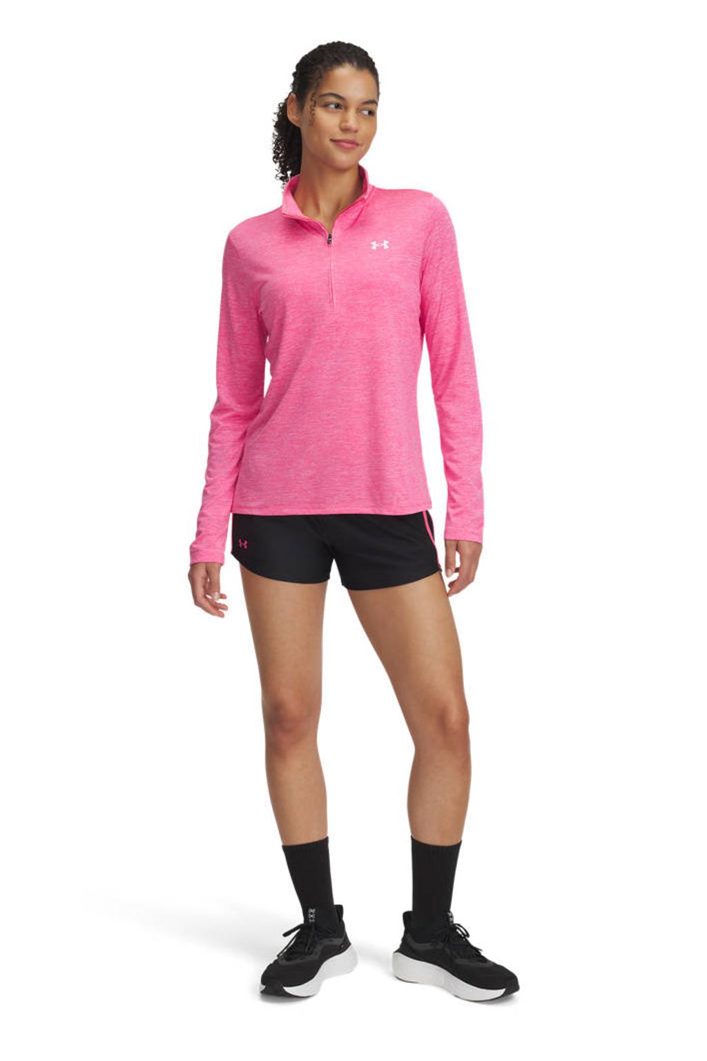 Zwart en roze dames Under Armour sportshort Tech Play Up met relaxed, low waist en logo dessin