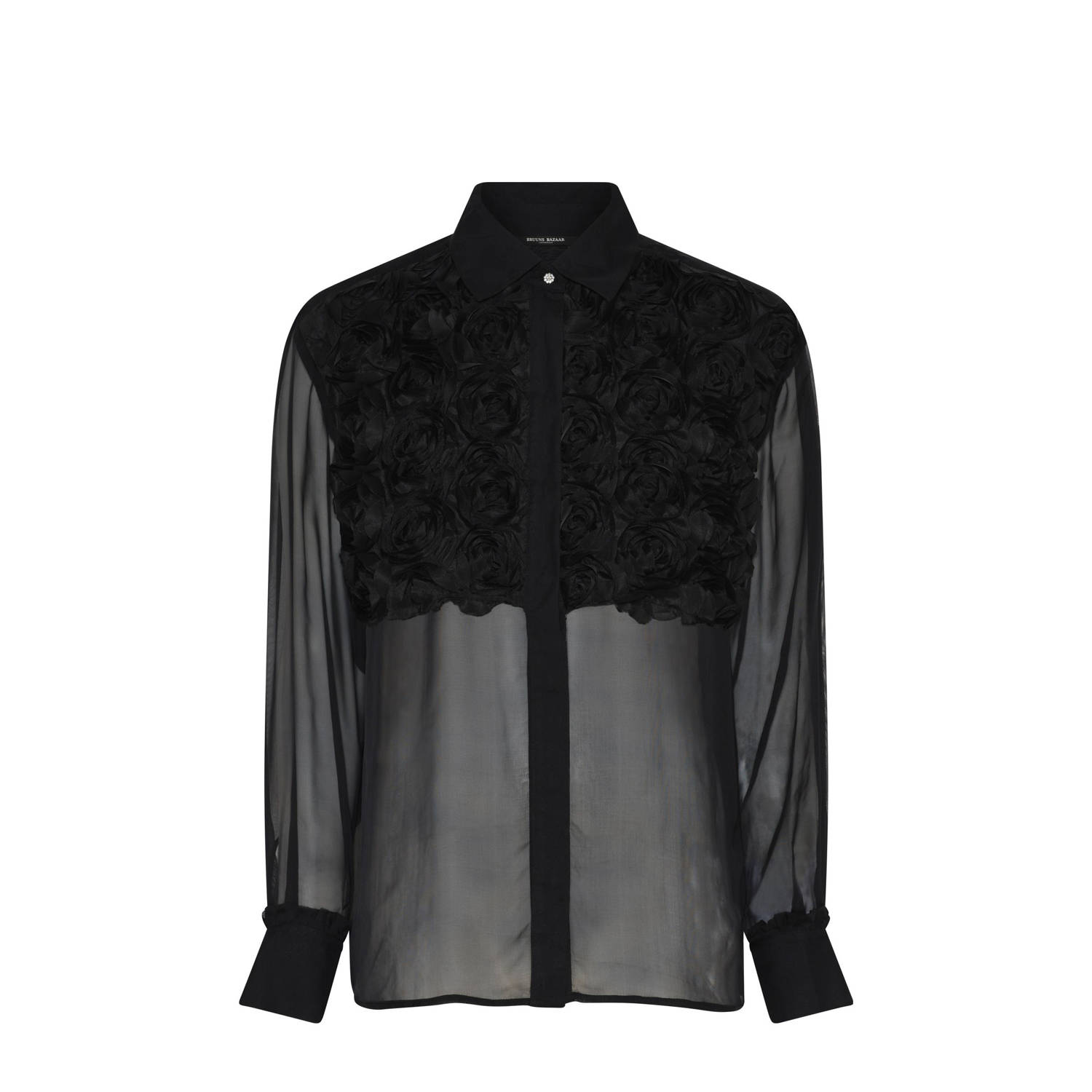 Bruuns Bazaar Chiffon Blouse met Rozendetail Black Dames