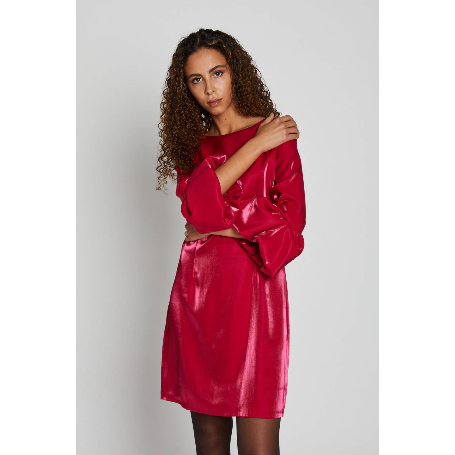 Bruuns Bazaar Rode Feestjurk met Wijde Mouwen Red Dames