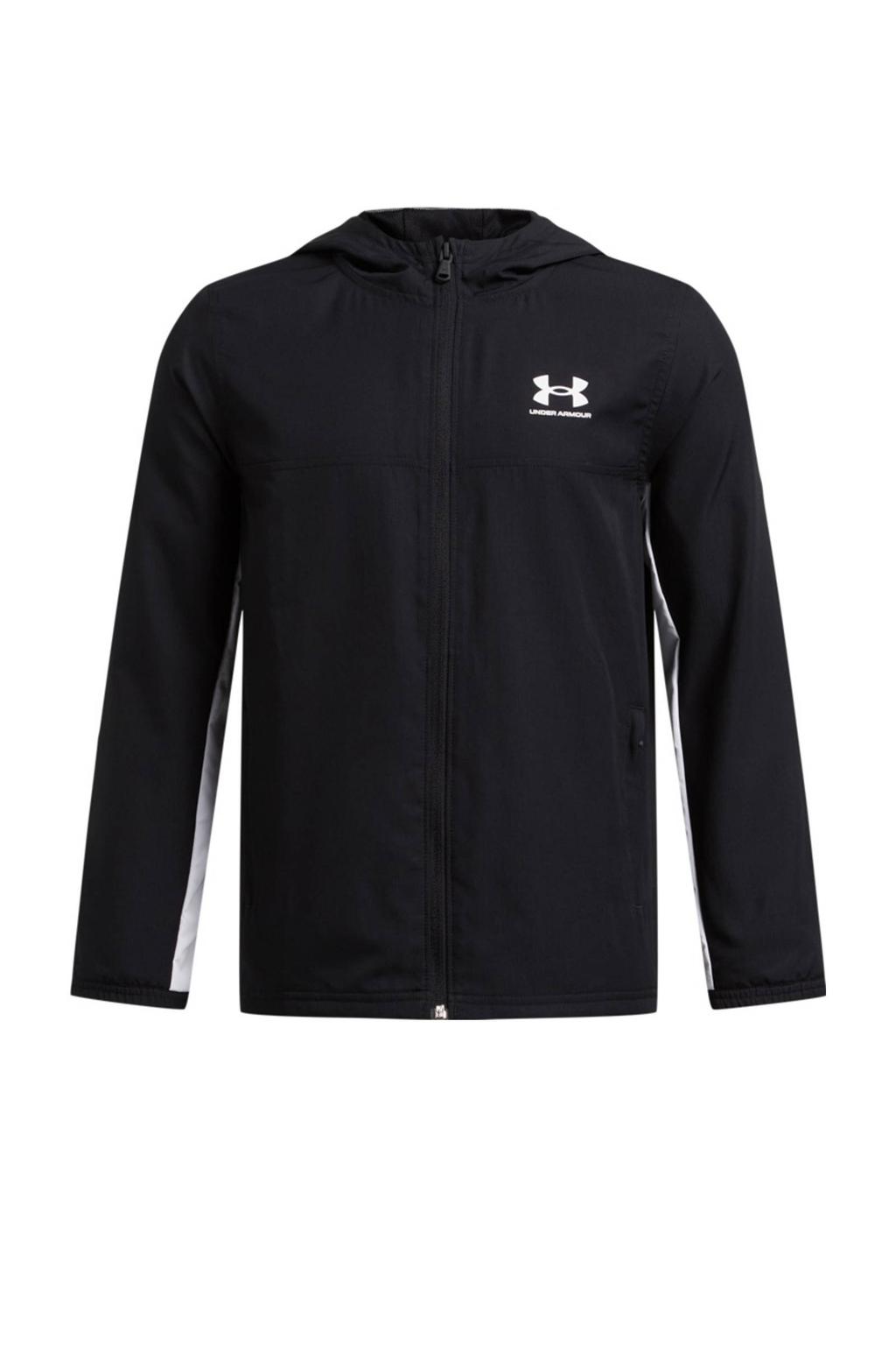 Zwart en witte jongens en meisjes Under Armour Junior sportjack van polyester met logo dessin, lange mouwen, capuchon en ritssluiting