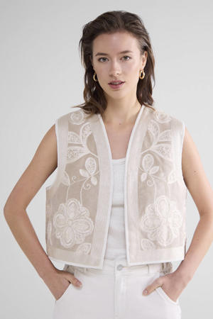 gebloemd gilet beige/ ecru