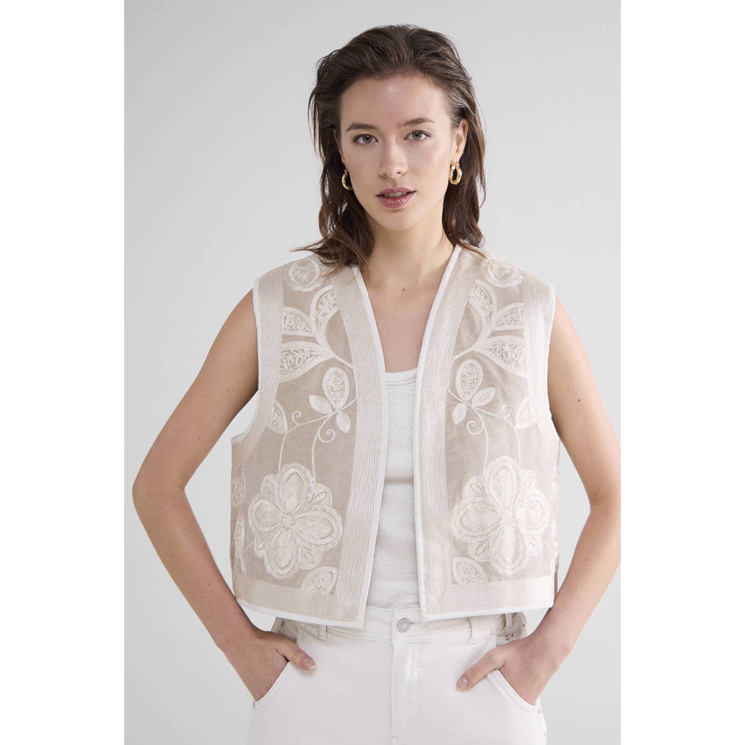 Summum Woman Geborduurde Dames Blazers Vest Beige Dames