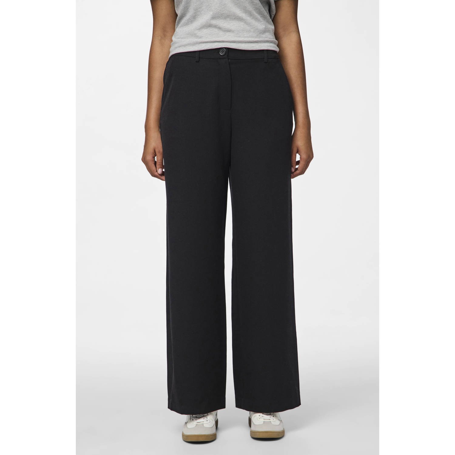 Pieces Regular fit wijde broek met riemlussen model 'KAMIL'
