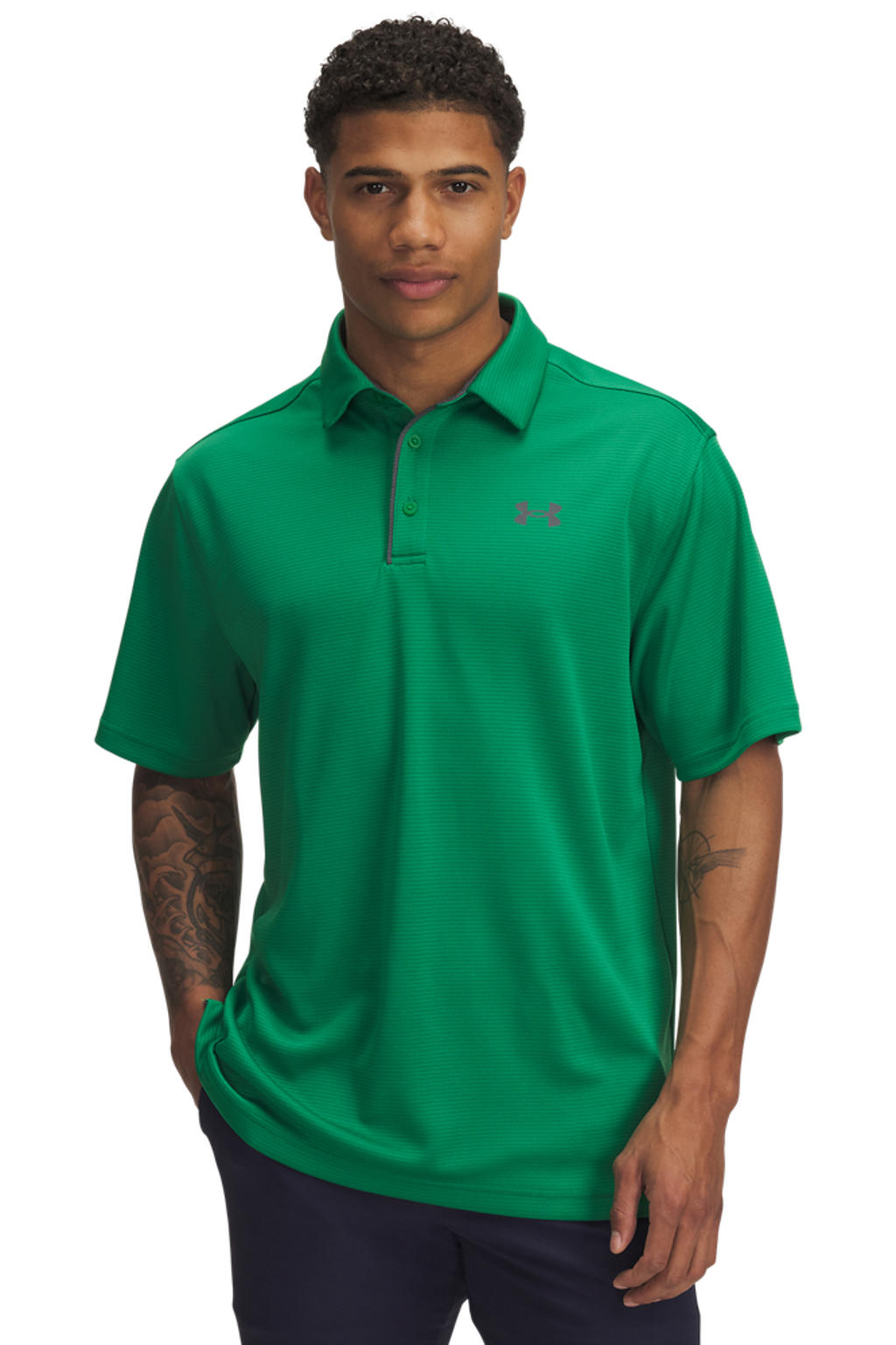 Groen en grijze heren Under Armour golfpolo Tech Polo van polyester met effen, korte mouwen, klassieke kraag en knoopsluiting