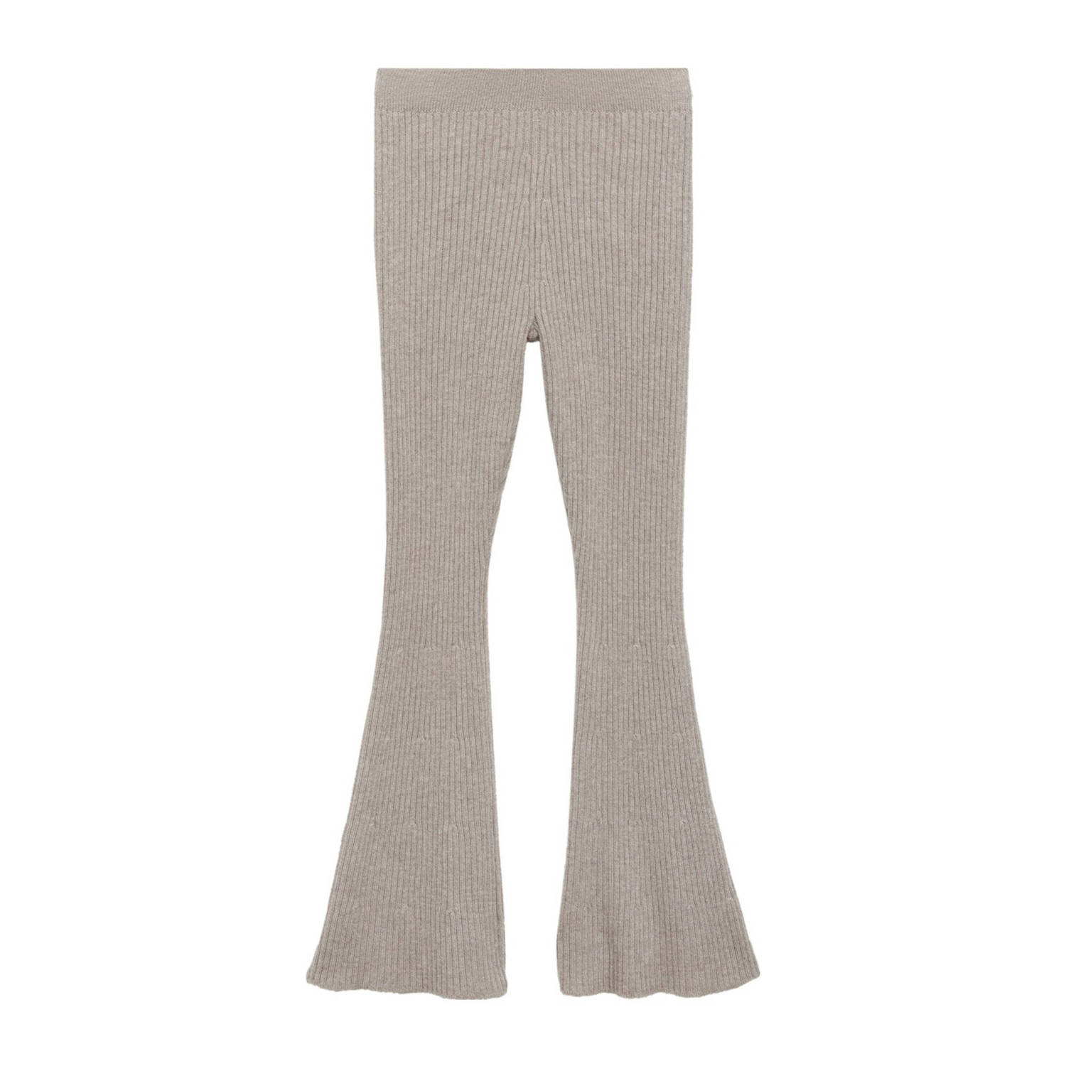 Mango flared high waist flared broek beige rib gebreid