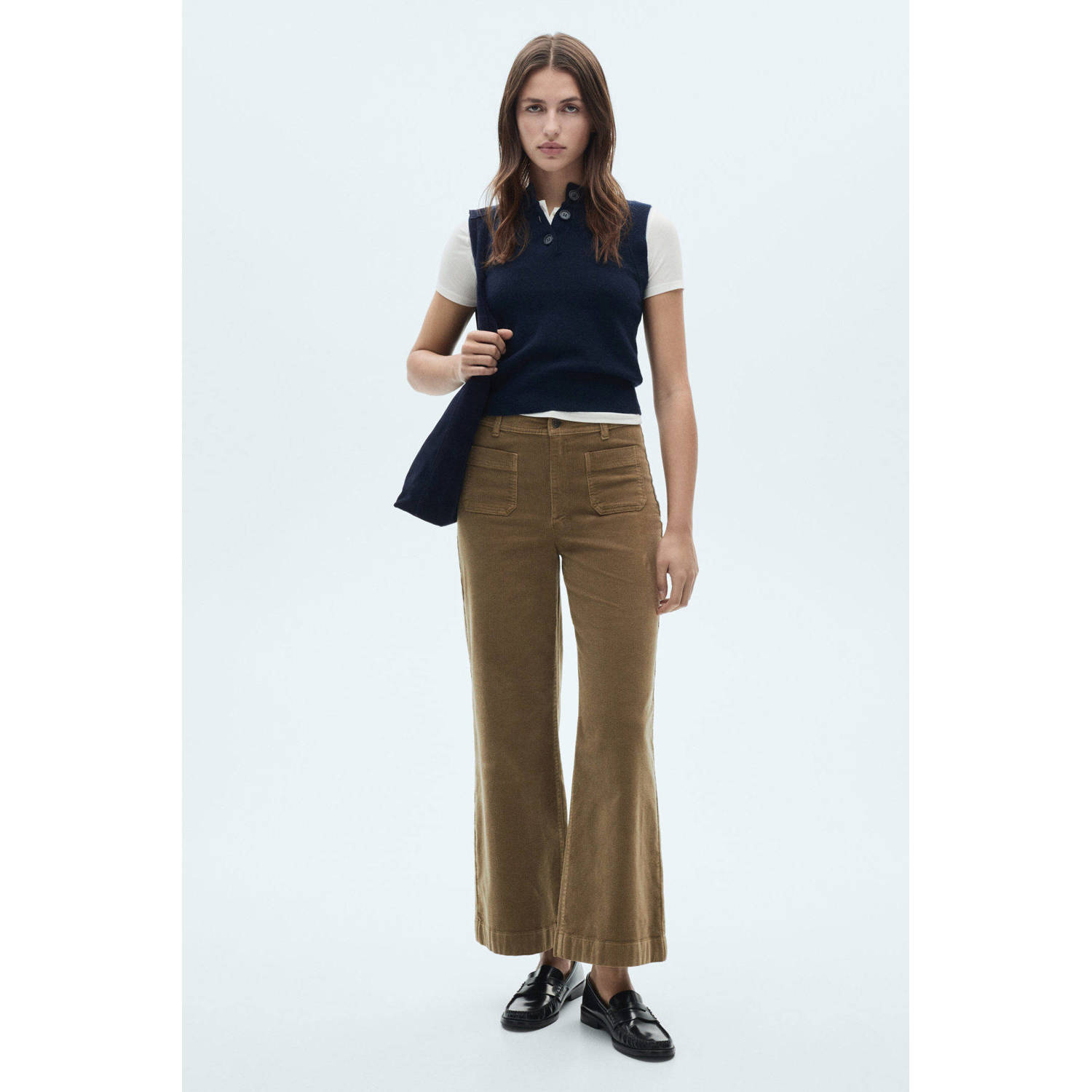Mango corduroy high waist flared broek bruin