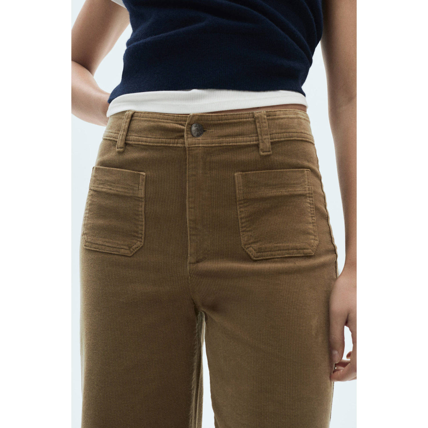 Mango corduroy high waist flared broek bruin