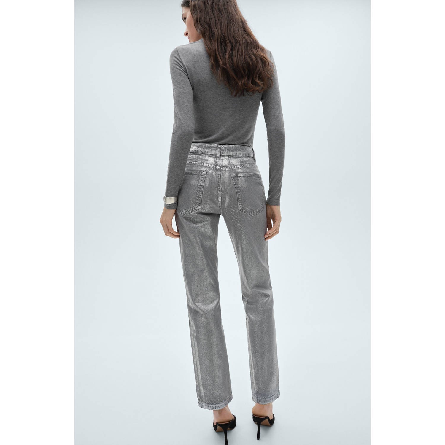 Mango high waist straight leg jeans grey denim zilver