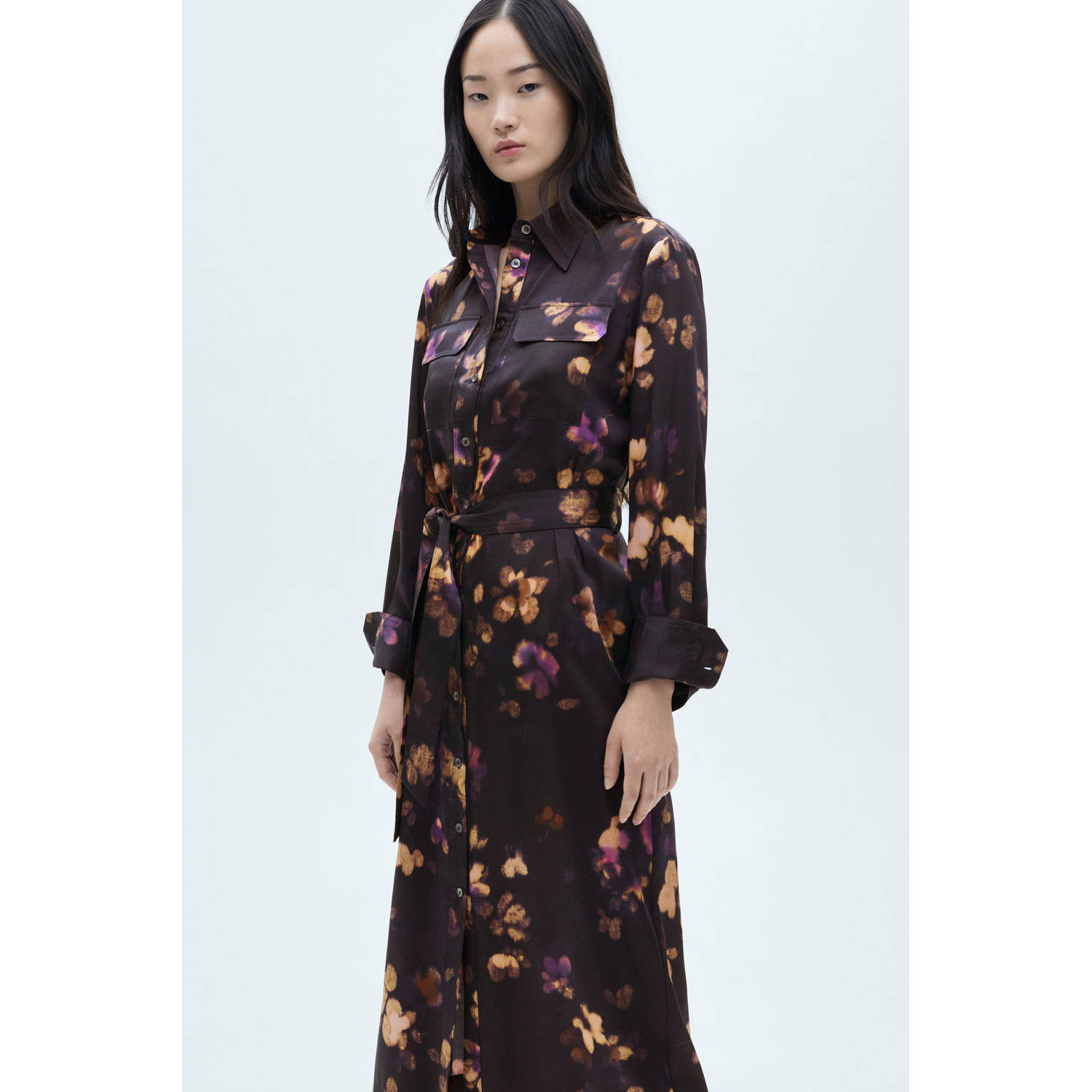 Mango blousejurk met all over print en ceintuur donkerpaars