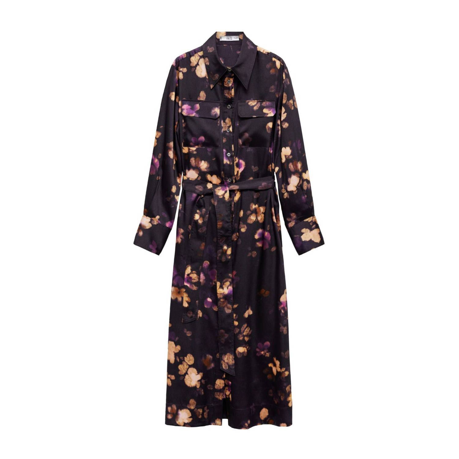 Mango blousejurk met all over print en ceintuur donkerpaars