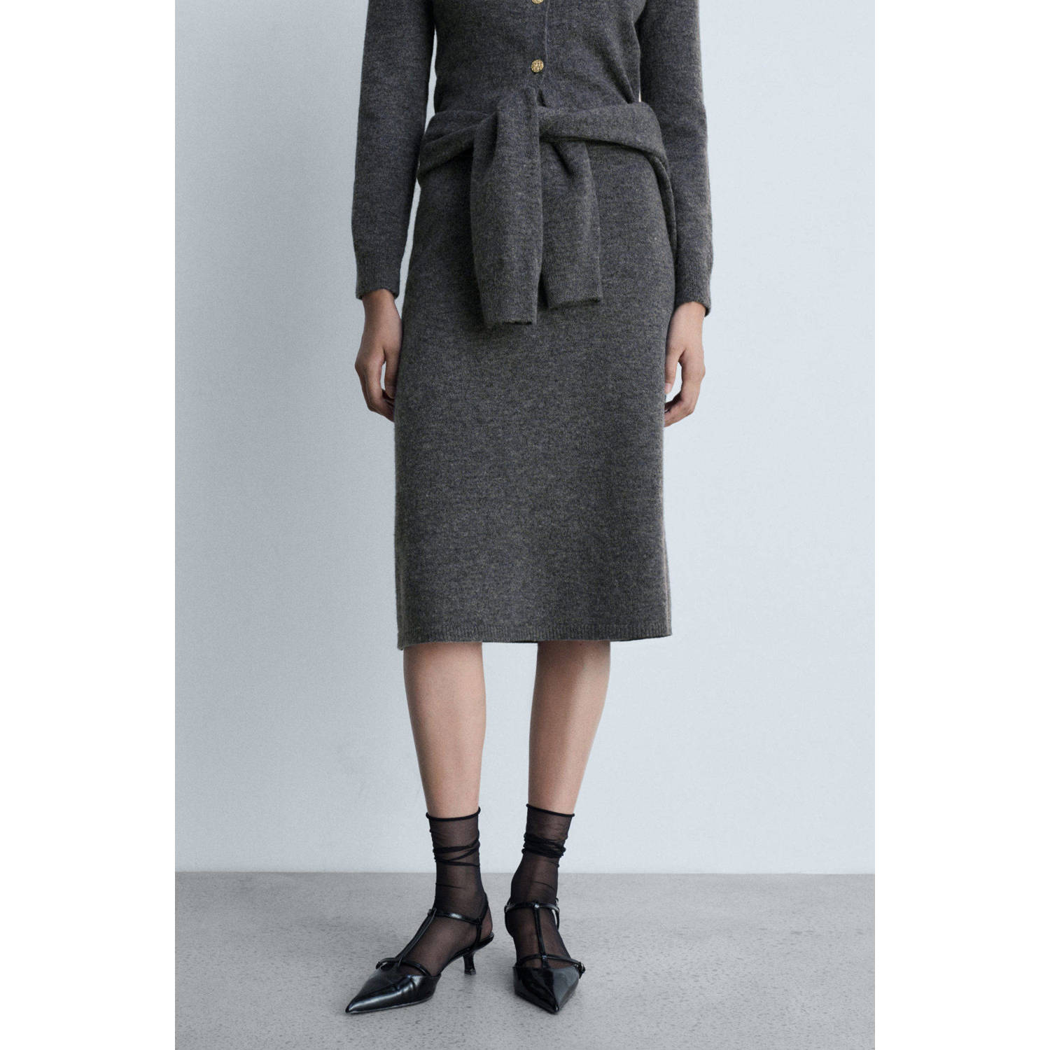 Mango midi rok grijs