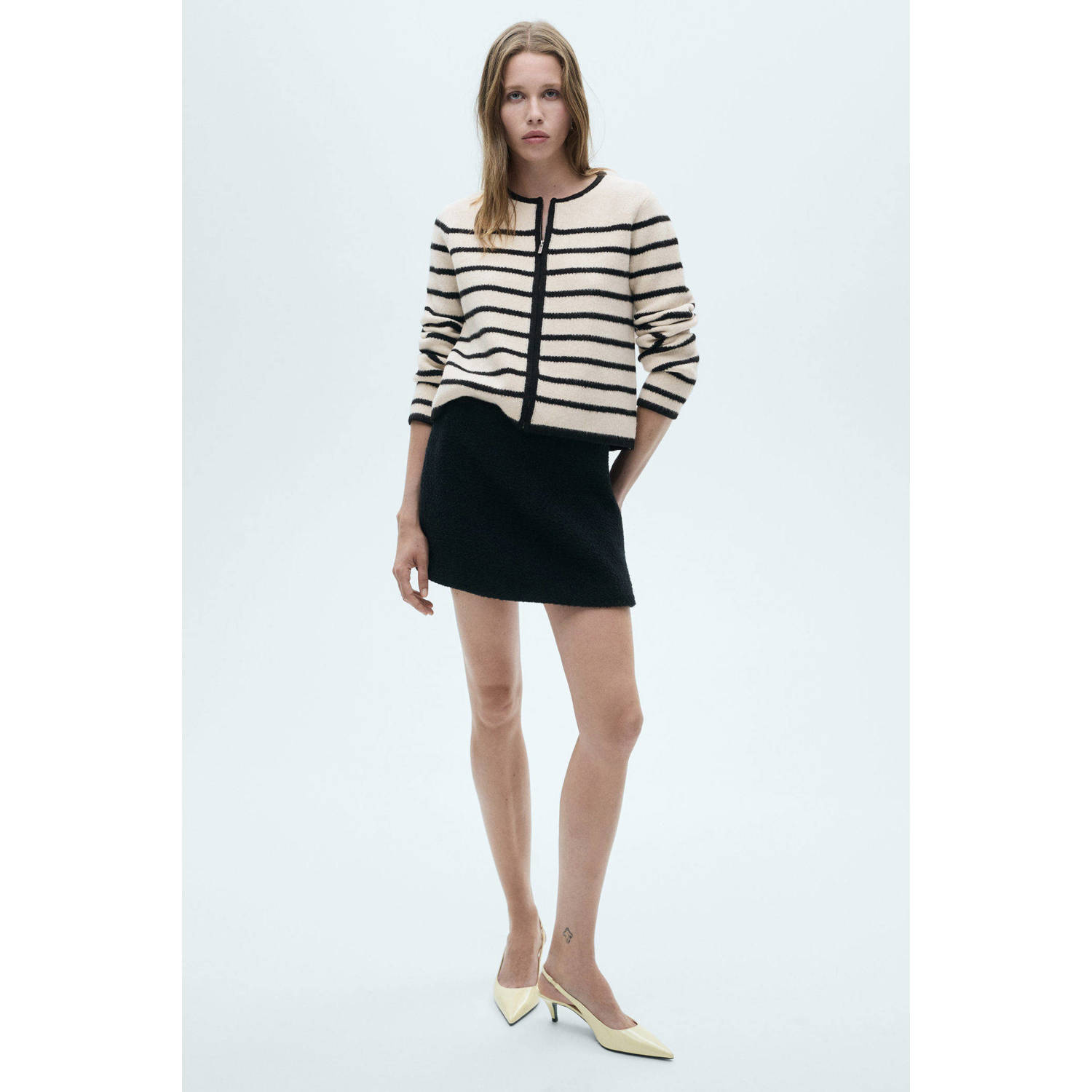 Mango gestreept vest ecru zwart