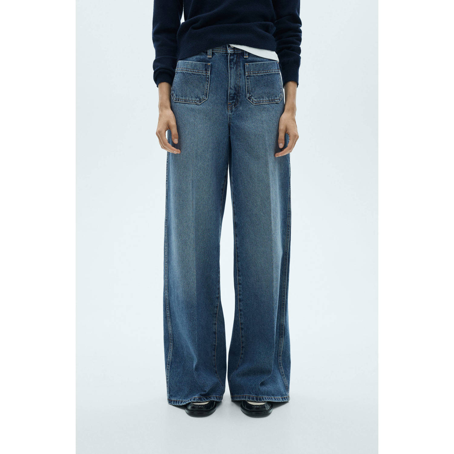 Mango wide leg broek medium blue denim