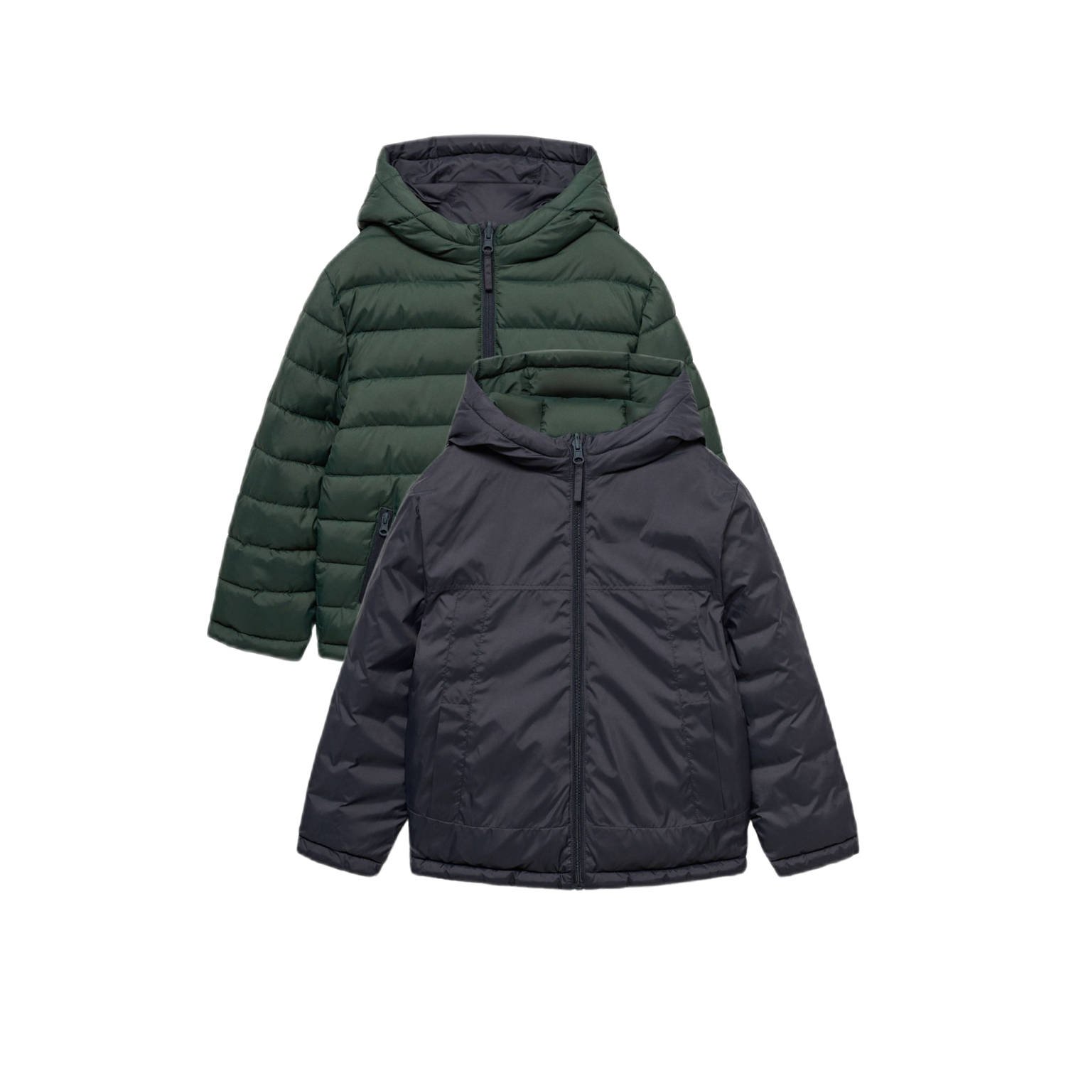 Mango Kids reversible gewatteerde winterjas zwart donkergroen