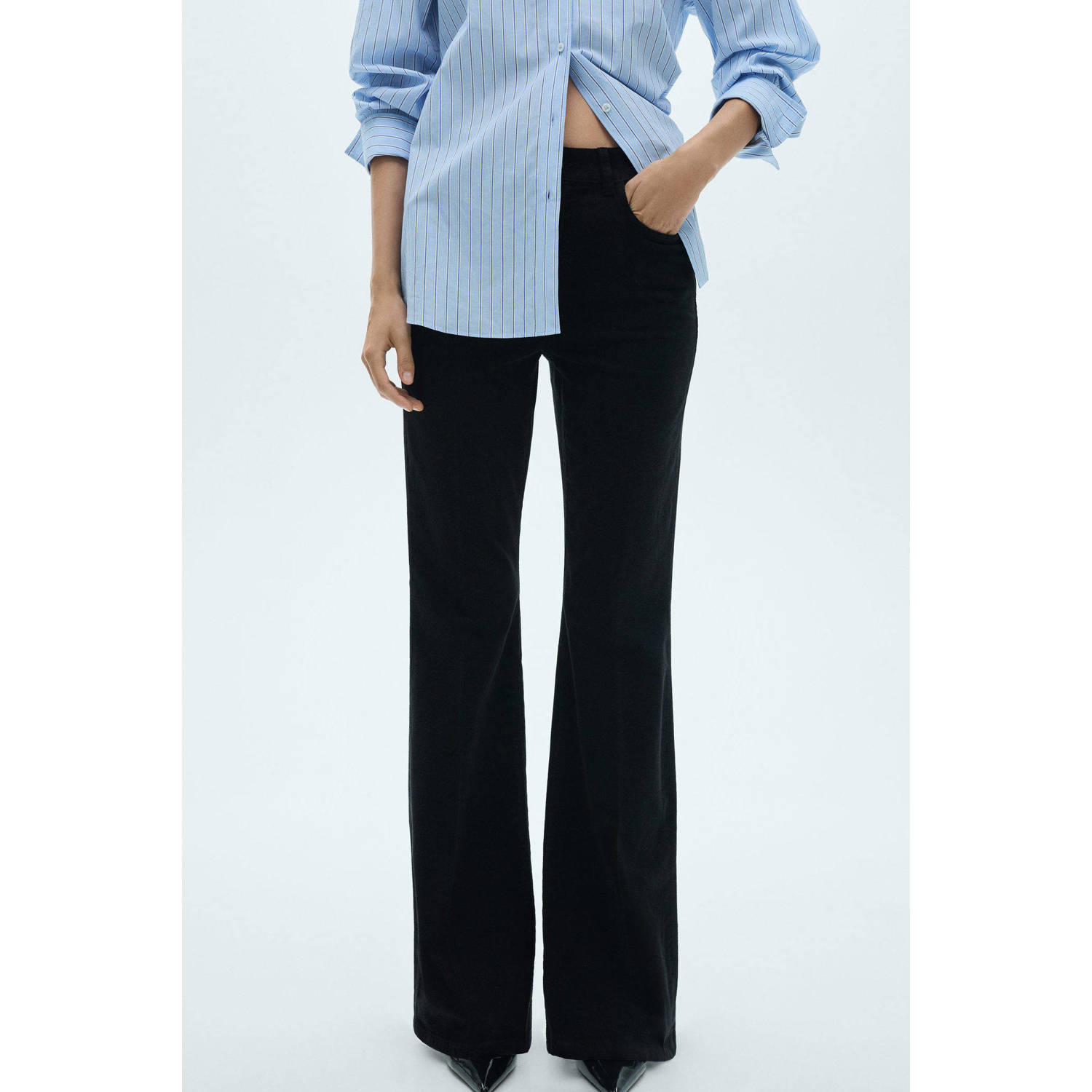 Mango corduroy flared broek zwart