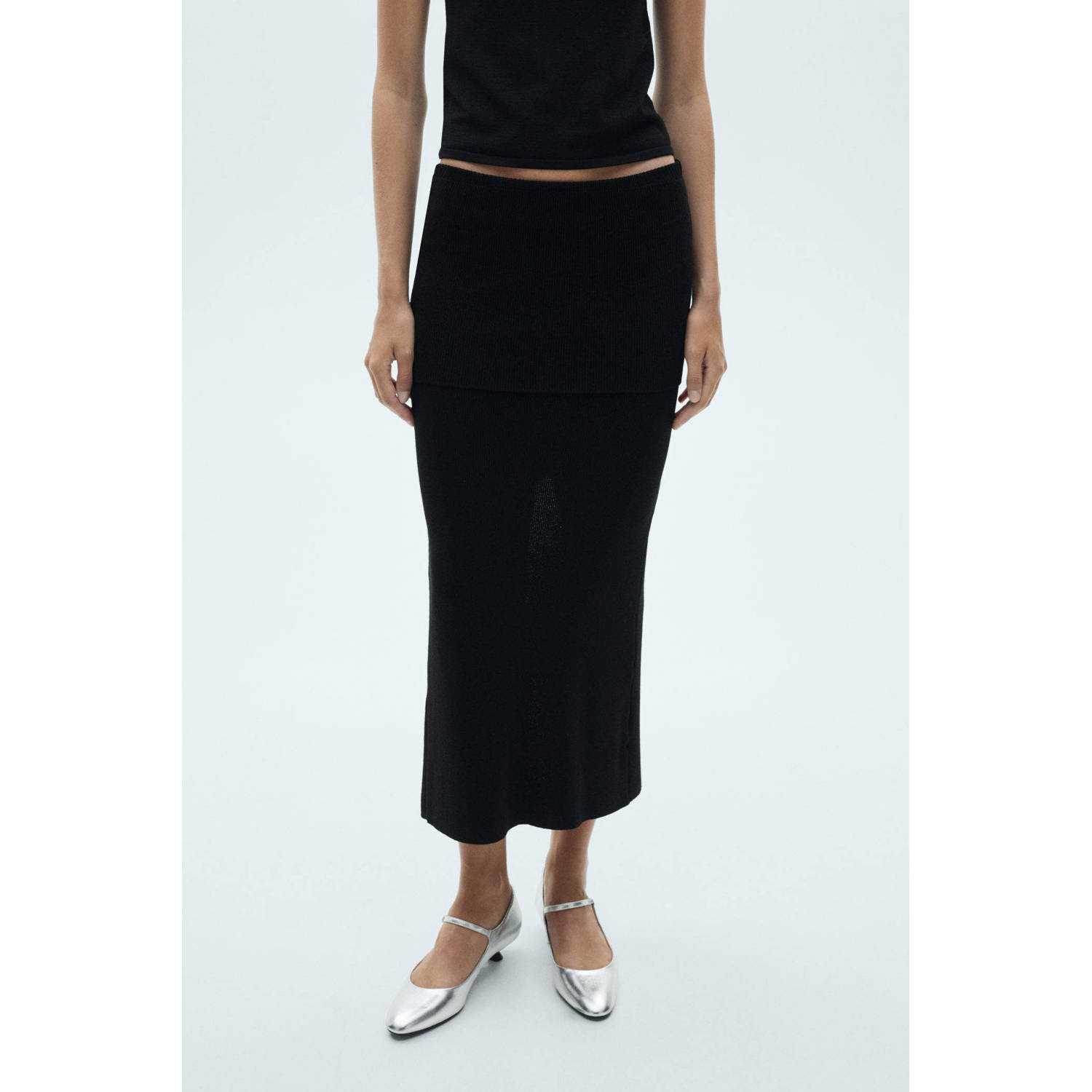 Mango midi rok zwart