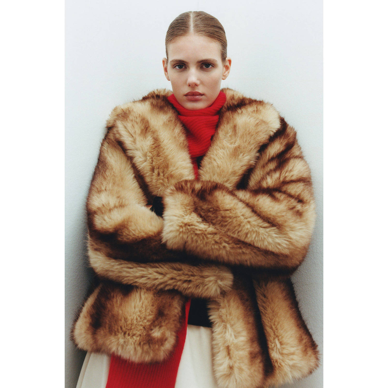 Mango faux fur jas bruin