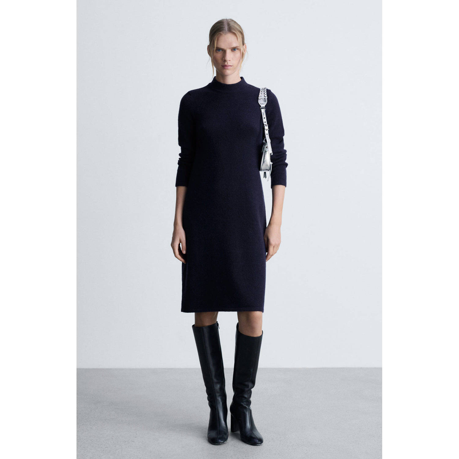 Mango midi jurk donkerblauw