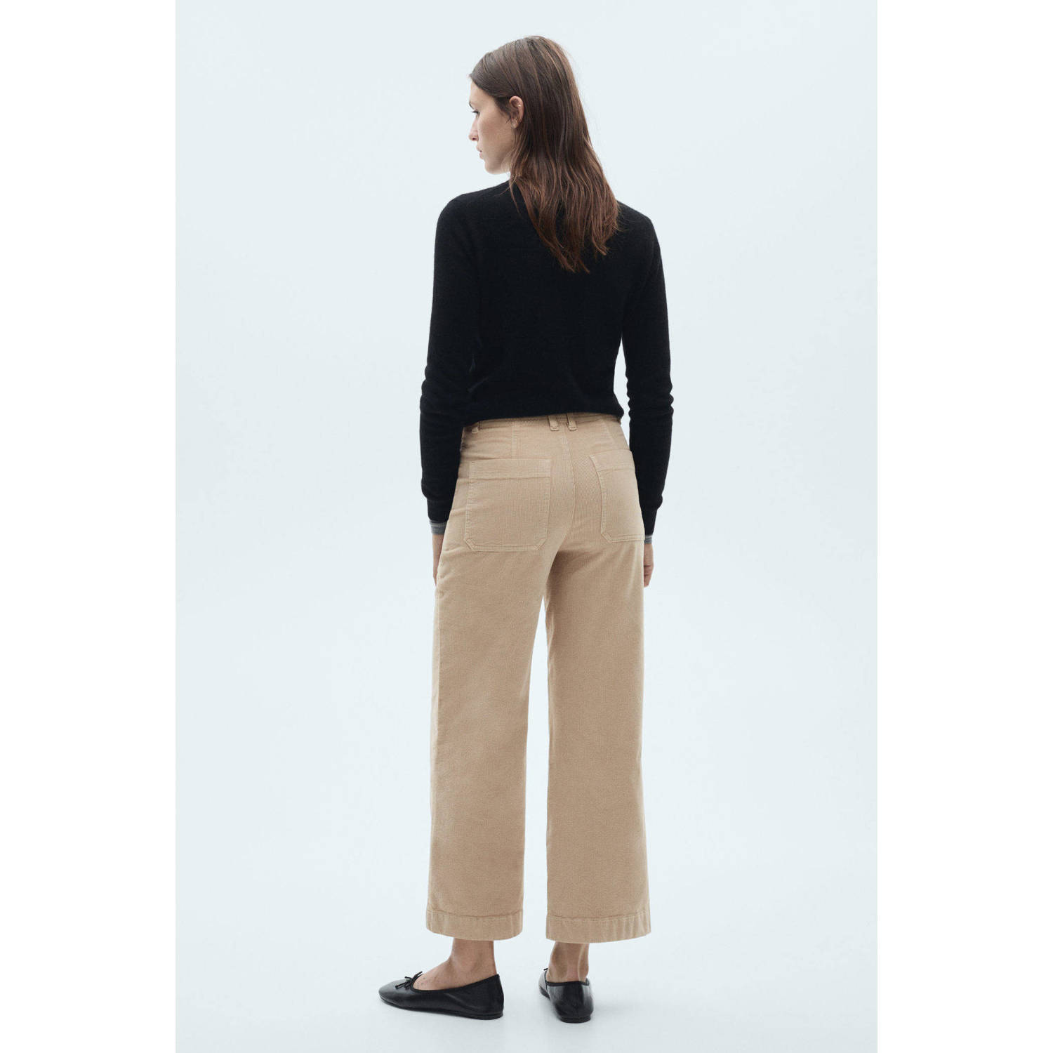 Mango corduroy cropped straight fit broek beige