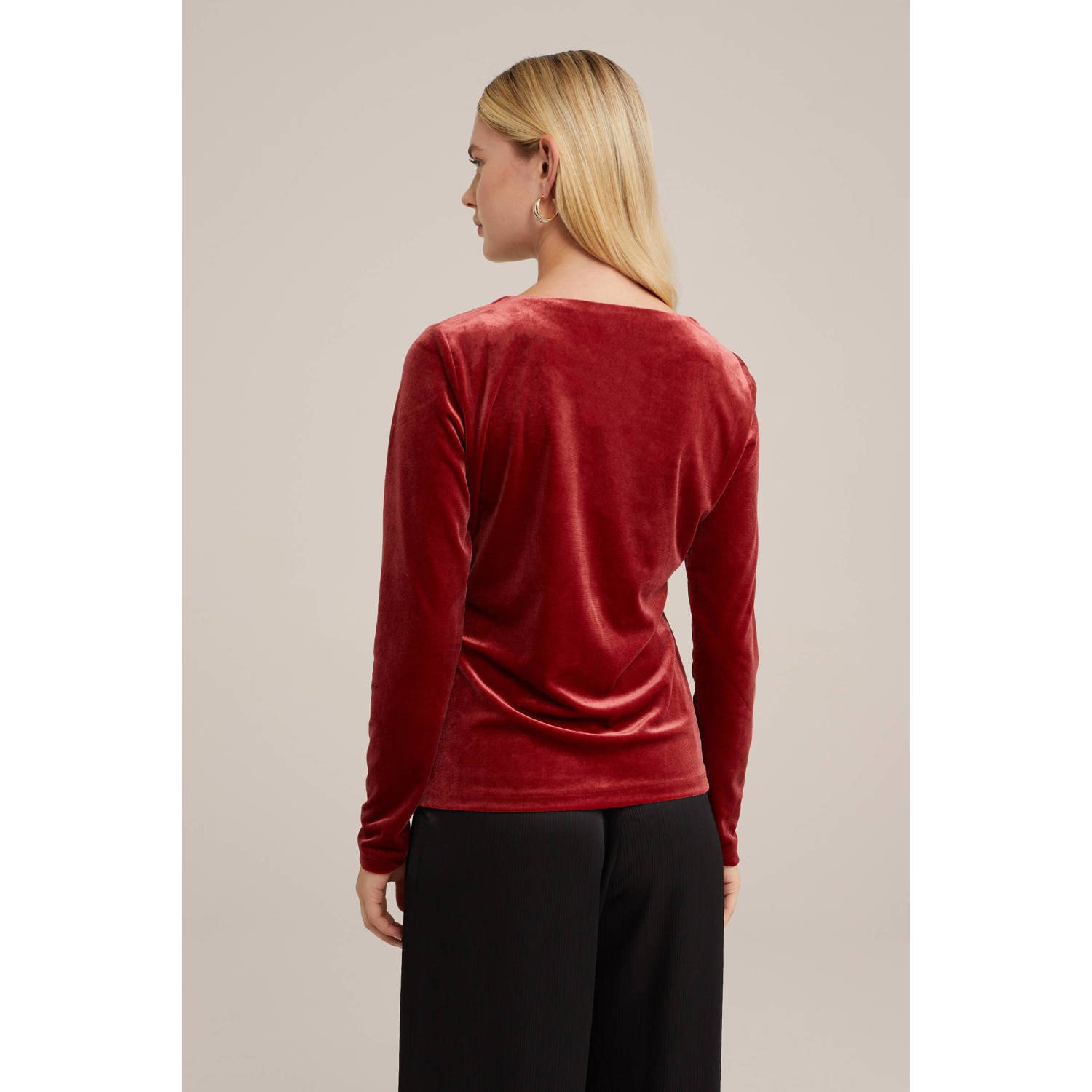 WE Fashion velours top donkerrood