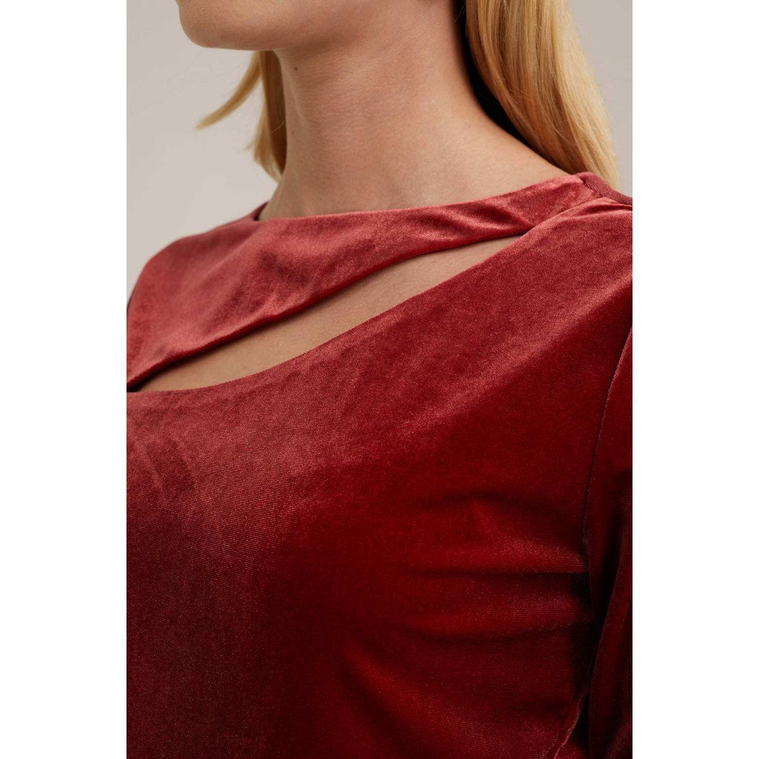 WE Fashion velours top donkerrood