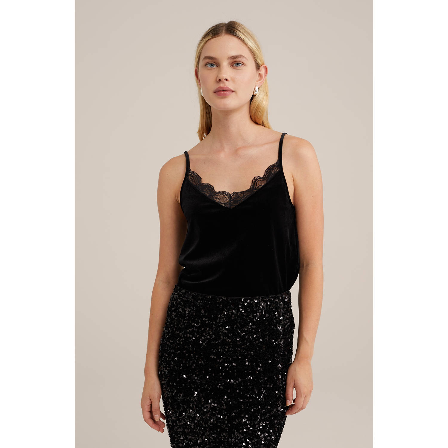 WE Fashion fluwelen singlet zwart