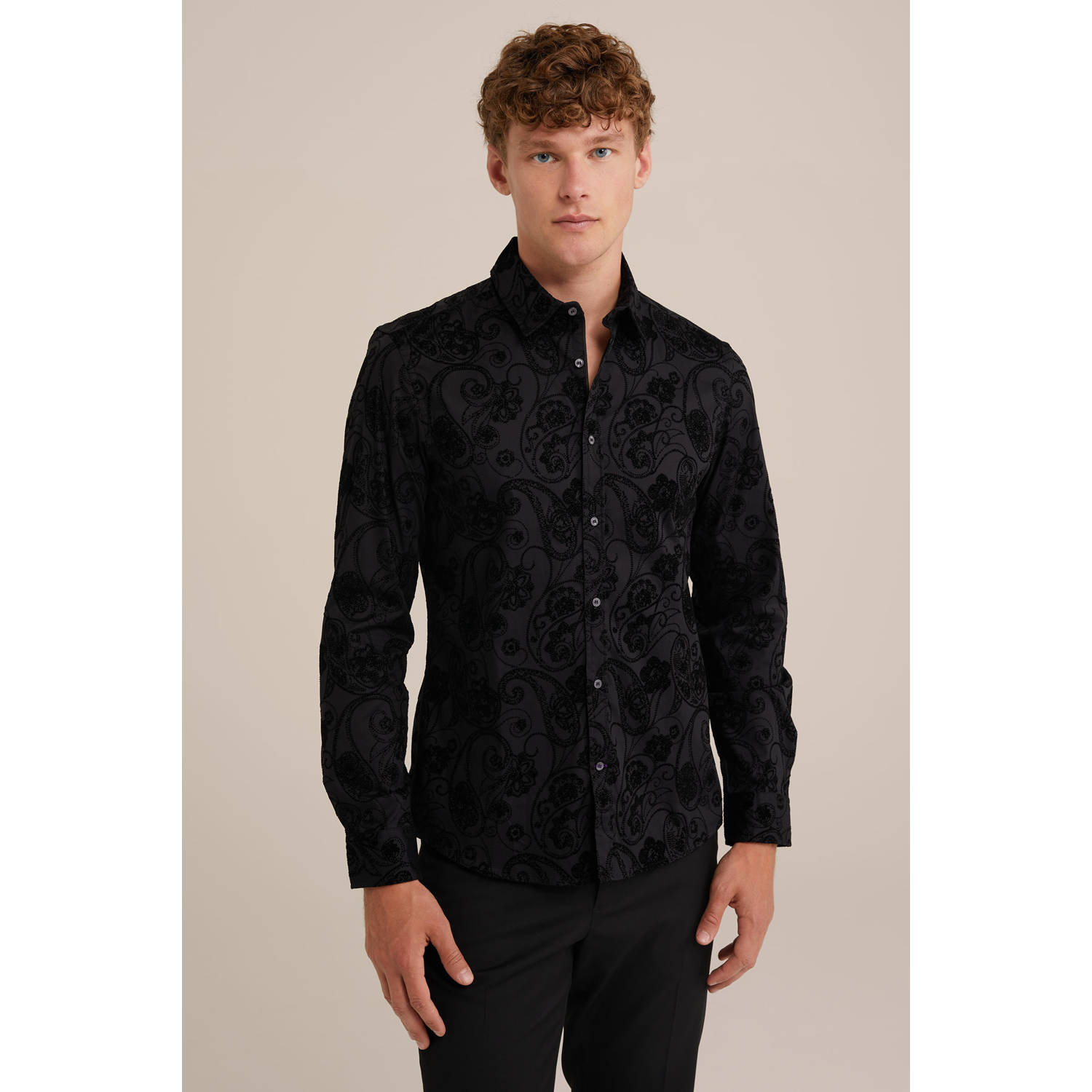 WE Fashion overhemd met all over print zwart