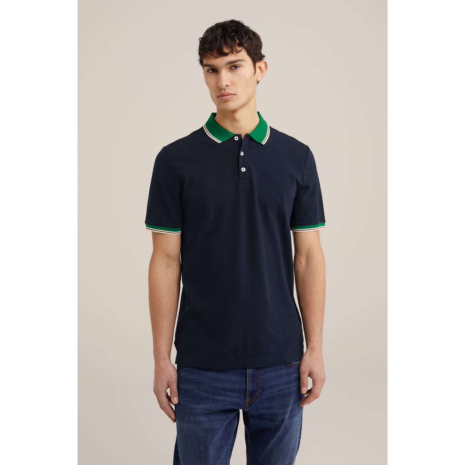 WE Fashion polo met contrastbies deep blue